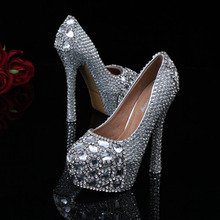 Free Shipping Women Pearl White Bridal Wedding Shoes Crystal Rhionestones Sexy High Heels Party Platform Pumps