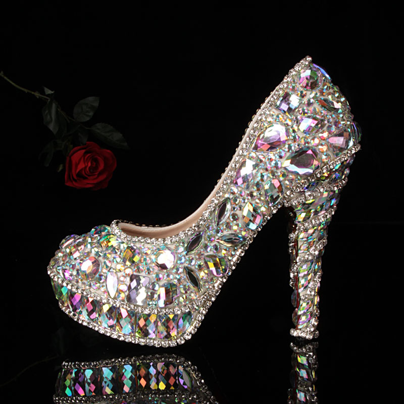 Women Pumps Large Size 33 43 White Silver Blue Sexy Prom Rhinestone Red Bottom High Heels