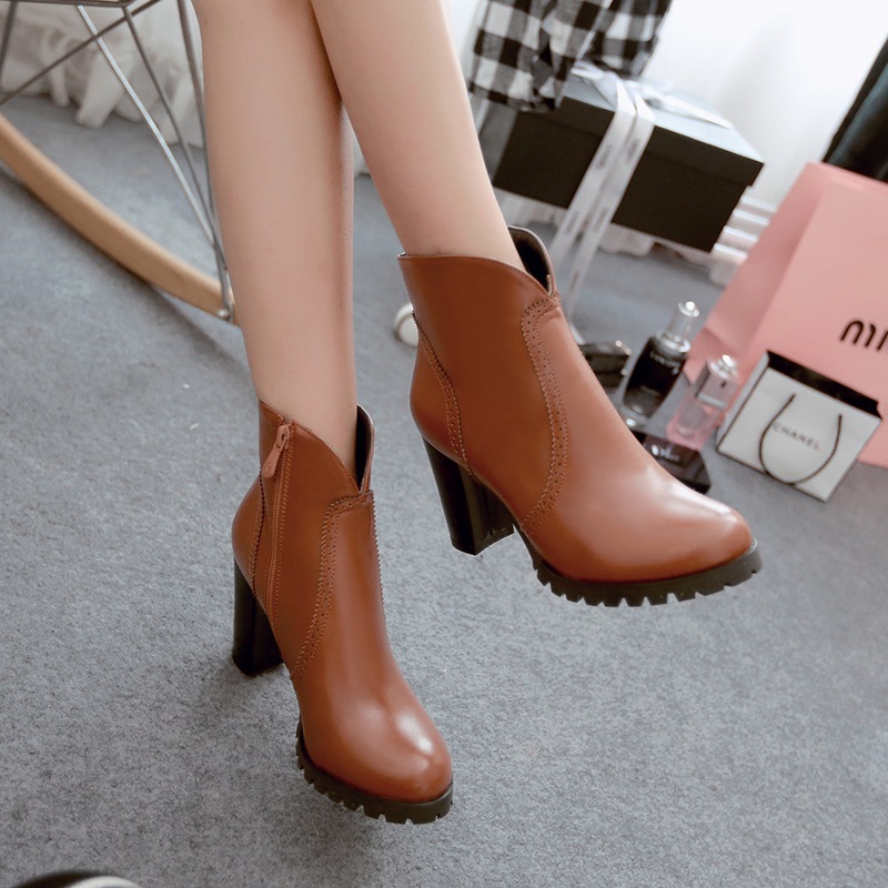 Womens Platform Ankle Boots Chunky High Heels Lace Up Faux Leather Casual Fashion Women S Winter