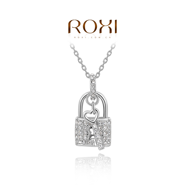 Wholesale ROXI Fashion Accessories Jewelry CZ Diamond Austria Crystal Love Lock Pendant Necklace for Women