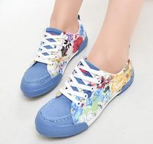 2014 New Autumn Shoes Floral Sneakers Women Lace up Casual Low Canvas Shoes Sweet Flowers Printing