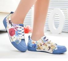 2014 New Autumn Shoes Floral Sneakers Women Lace up Casual Low Canvas Shoes Sweet Flowers Printing