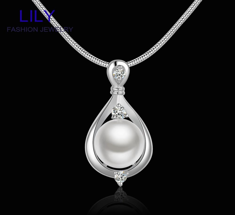 Christmas Gifts Bijoux Women Pearl Pendant Necklace 925 Sterling Silver Lady Pearls Necklaces Fashion Chain Jewelry