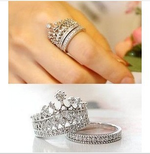 2015 New Style Fashion Jewelry Rings Elegant Austrian Crystal Crown Rings Sparkling Cute CZ Diamond Party