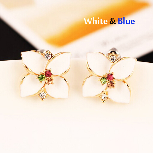 Free shipping Brand designer new High quality fashion multicolor crystal Flower Colorful rhinestone earrings jewelry women