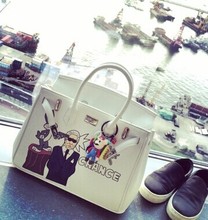 Free shipping Super lovely cartoon scrawl handbag originality designer brand woman tote bag lock black white