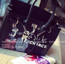 Free shipping Super lovely cartoon scrawl handbag originality designer brand woman tote bag lock black white
