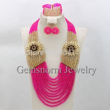 Exclusive Pink Gold Wedding Bridal Beads Jewelry Set Rhinestone Crystal Beads Jewelry Set Free Shipping GS600