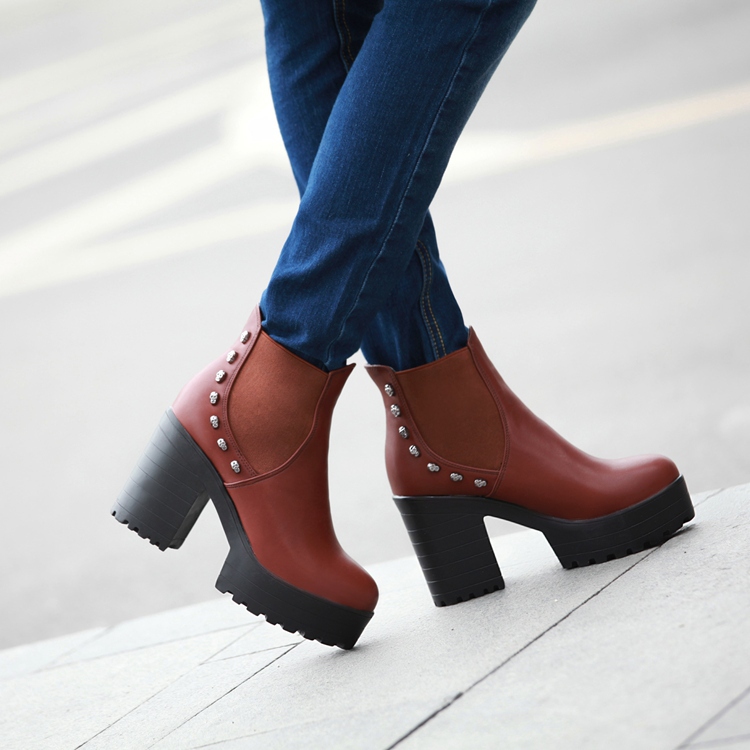 2014 New Women Pumps European PU leather boots ladies high heel fashion Motorcycle boots pumps women