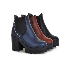 2014 New Women Pumps European PU leather boots ladies high heel fashion Motorcycle boots pumps women