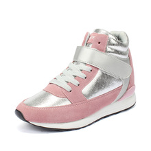 Leather Fashion Sneakers Platform Woman Increased Shoes Sequined Velcro Sneakers Wedge High Heels zapatos mujer 2014