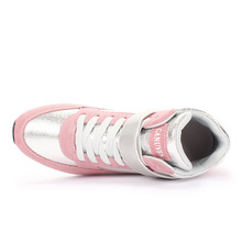 Leather Fashion Sneakers Platform Woman Increased Shoes Sequined Velcro Sneakers Wedge High Heels zapatos mujer 2014