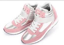 Leather Fashion Sneakers Platform Woman Increased Shoes Sequined Velcro Sneakers Wedge High Heels zapatos mujer 2014