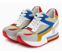 Increased Sports Shoes Casual Shoes European Genuine Leather Mixed Colors Sneakers Lace-up Shoes Women Wedages Sneakers