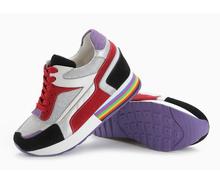 Increased Sports Shoes Casual Shoes European Genuine Leather Mixed Colors Sneakers Lace up Shoes Women Wedages