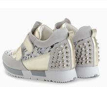 European Increased Shoes Women Leather Sequins Casual Shoes Platform Sneakers Genuine Leather Velcro Female Rivets Sneakers