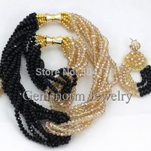 Classic Black Gold Dubai Bridal Jewelry Set Twisted African Crystal Beads Costume Jewelry Set Chunky Free
