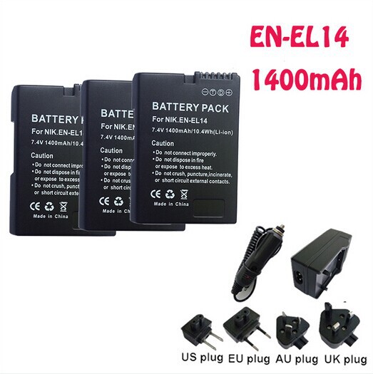 3PCs EN EL14 Li ion EN EL14 Battery Batter Chargery car charger for Nikon COOLPIX P7000