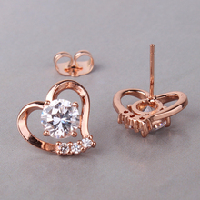 2014 Fashion Love Heart Earrings 18k Rose Gold Plating Earing White Crystal Stones Stud Earrings Female