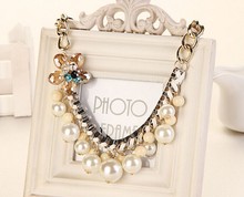 Austrian crystal flower pearls bib necklace/korean designer jewerly women 2014 wedding accessories gift/bijouterias/colar perola
