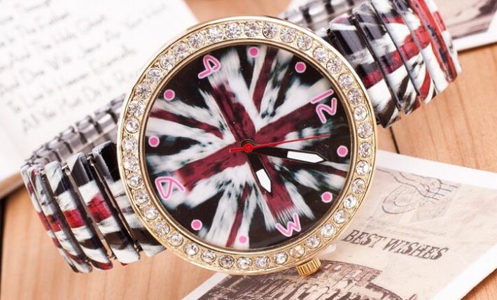 Elastic belt fashion circle diamond jewelry color cross ladies watch