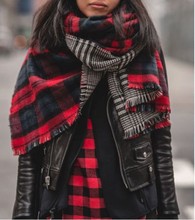 Fashion Women Chic Large Red Tartan Scarf Wrap Shawl Stole Two Side Plaid Checked BLOGGERS New
