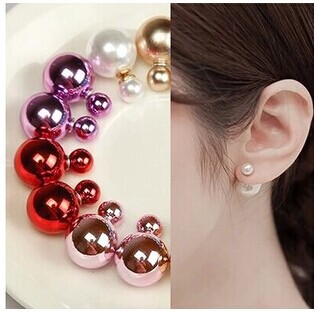 Fashion Jewelry Earrings Hot Selling 2015 Round Double Pearl Stud Earrings Big Pearl earrings for Women