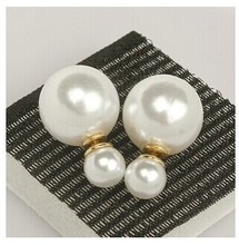 Fashion Jewelry Earrings Hot Selling 2015 Round Double Pearl Stud Earrings Big Pearl earrings for Women