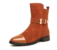 Black and Brown Genuine Leather Women Motorcycle Boots Fashion Metal Decoration Flat Heel Ankle Boots Autumn