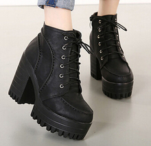 2014 New Sexy high thick Heels Platform Zip Women Ankle Boots Pump fashion lace Shoes Woman Black