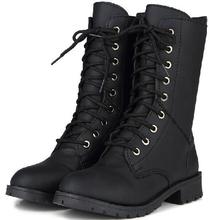 British Style Women Martin Boots Vintage Black PU Leather Short Motorcycle Boots Ladies Casual Lace-up Waterproof Snow Boots