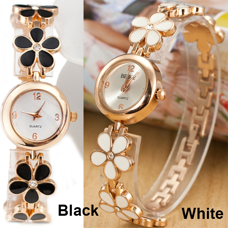 Fashion Jewelry New Daisies Flower Rose Golden Bracelet Wrist Watch 2 Colors for women Free Shipping