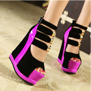 Ladies Sexy High Wedge Heels Platform Sandals Open Toe Women Pumps Female Shoes With Back Zip