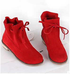 Ladies Winter Martin Ankle Boots Low Heels Lace Up Women Black Warm Booties For Female Red