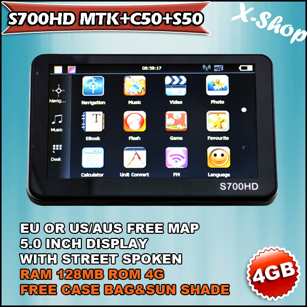X SHOP S700HD MTK C50 S50 navigator 5 inch 4GB EU US MAP CASE BAG SUN