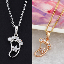 FEN# Free Shipment Popular Girls’ Love Cute Foot With Shiny Flower Shaped Pendant 18K Gold Plated Necklace