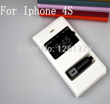 Free Shipping For Apple iPhone4 4s Black Premium original S VIEW s-view ULTRA THIN Leather Flip window Case Phone Cover