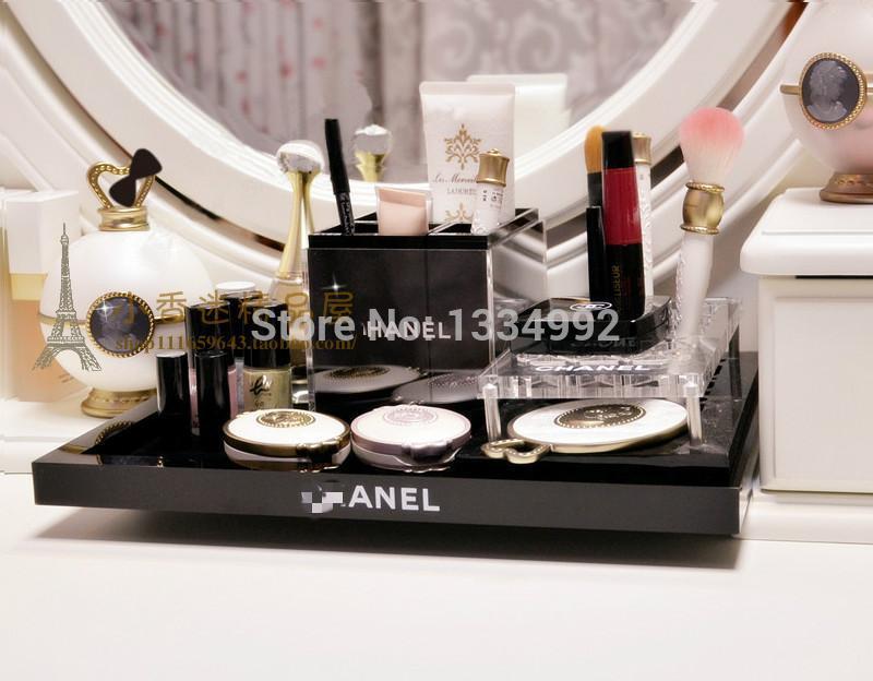 Acrylic fashion luxuary brand classic black jewelry sundries stationery storage tray makeup organizer rack table decoration