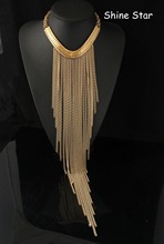 Fashion Statement Gold Plated Long Tassel Chunky curb collar layered Body Fine Chain Choker Necklace Women