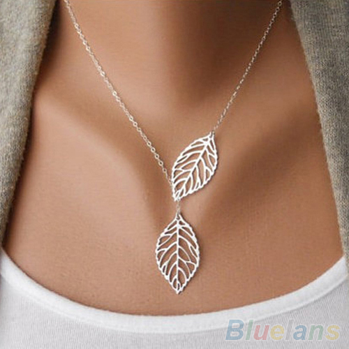 Simple 2 Leaves Choker Necklace Collar Statement Necklace Women Jewelry 1ORK