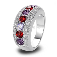 Wholesale Stylish Elegan Oval Cut Garnet & Amethyst 925 Silver Ring Size 6 7 8 9 10 New Fashion Jewelry 2014 Gift For Women