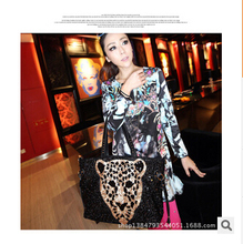 2014 personality full sequined tiger head fashion large capacity bag handbag shoulder bag diagonal package