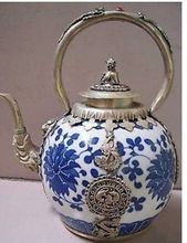 china Tibet Silver dragon Blue and White Porcelain teapot
