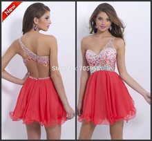 2014 New Arrival One-Shoulder Chiffon A-Line Beading Homecoming Dress