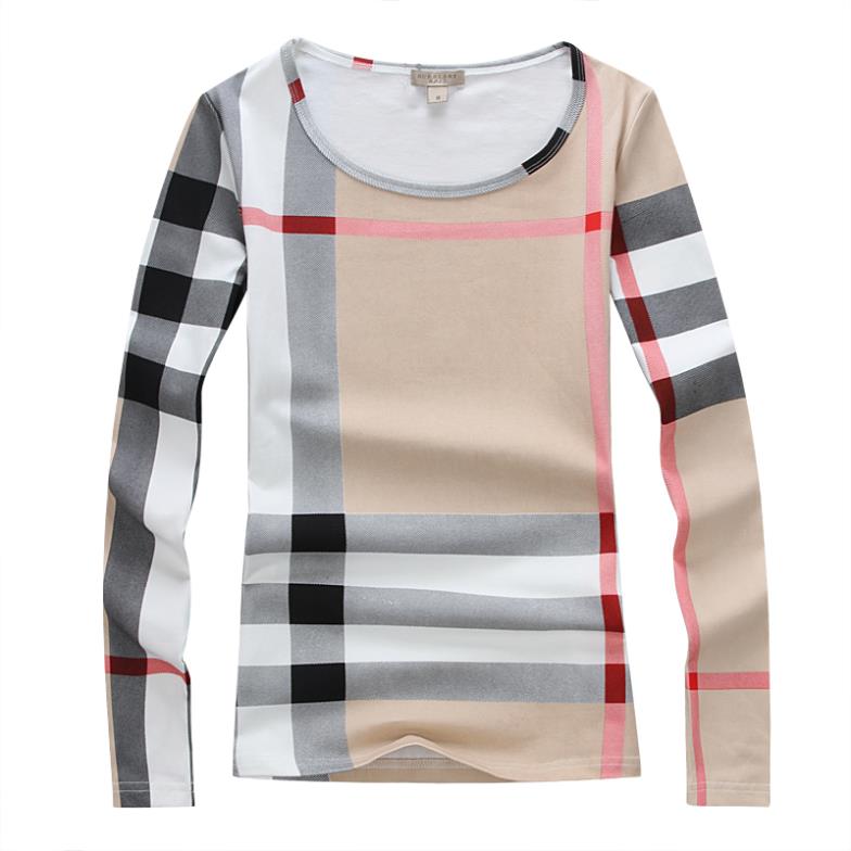 Female models between 2014 autumn color plaid long sleeved T shirt Slim new women s fashion