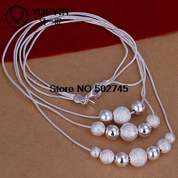 2015 new arrived 925 sterling silver fashion Jewelry three lines Grind sand bead charms Necklace for