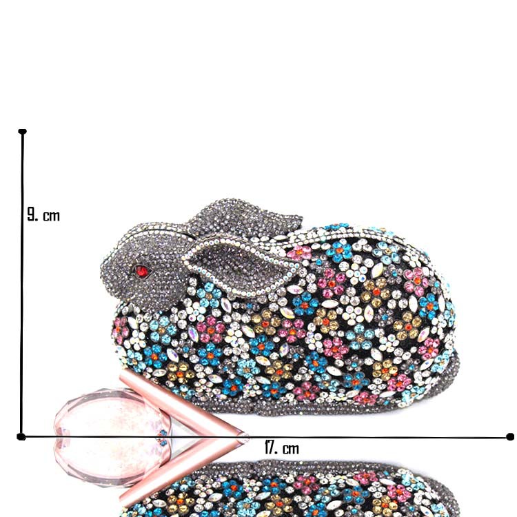 Fine upscale 3D shaped rabbit Mix Crystals Bunny clutch cocktail party handbag evening hollow out clutch