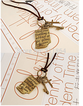NK192 Shakespeare Cross Leather Key Vintage love letter sweater chain necklace jewelry wholesale