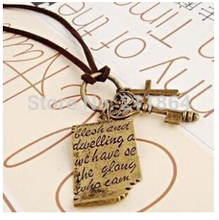 NK192 Shakespeare Cross Leather Key Vintage love letter sweater chain necklace jewelry wholesale