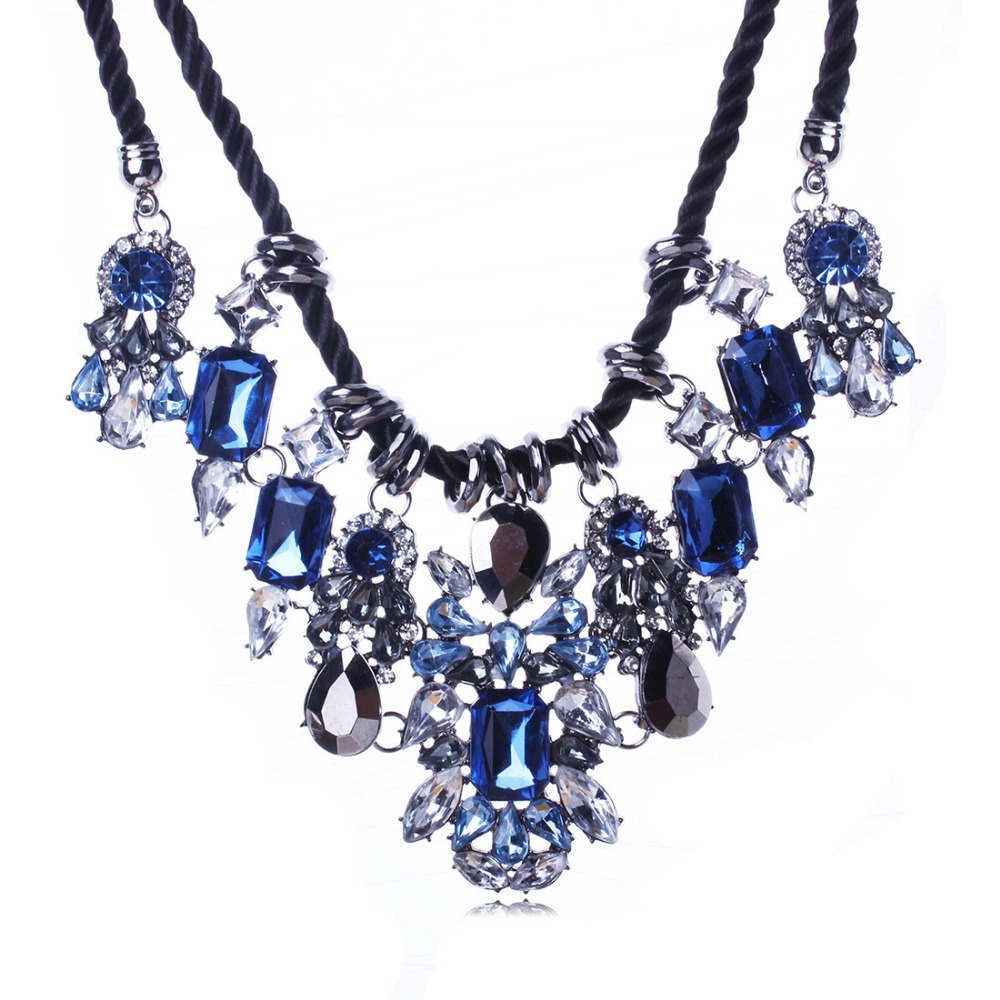 Hand Made Sapphire Designer Inspired Brand Blue Cristal Flores Necklace Jewelry Gargantilhas Collier Jewlery Party Acessorios